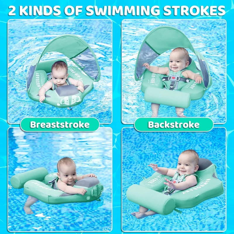 28°C Mambobaby Baby Swim Float with Canopy & Tail Infant Pool Float Non-Inflatable Toddler Swim Float with Skin-Friendly Material for 3-24 Months Baby Boys Grils Elephant Green - Image 4